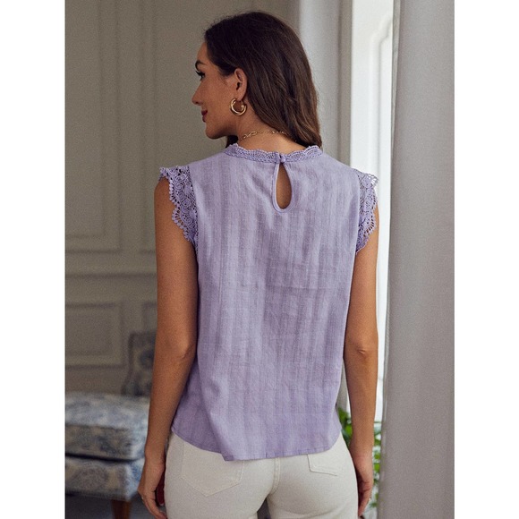 Cottagecore vintage style Ruffle sleeve tank Lace Detail Top white eyelet - Picture 10 of 11